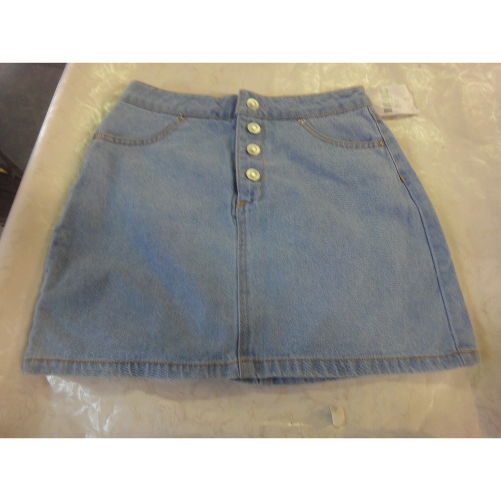Forever‎ 21 juniors S denim blue jean mini skirt button fly NWT